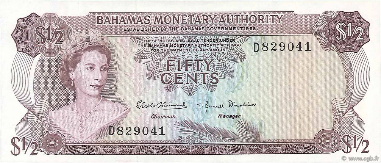 50 Cents BAHAMAS  1968 P.26a VF+