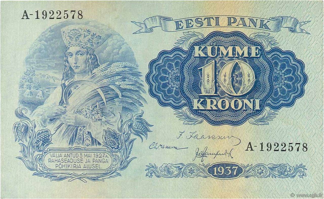 10 Krooni ESTONIA  1937 P.67a EBC