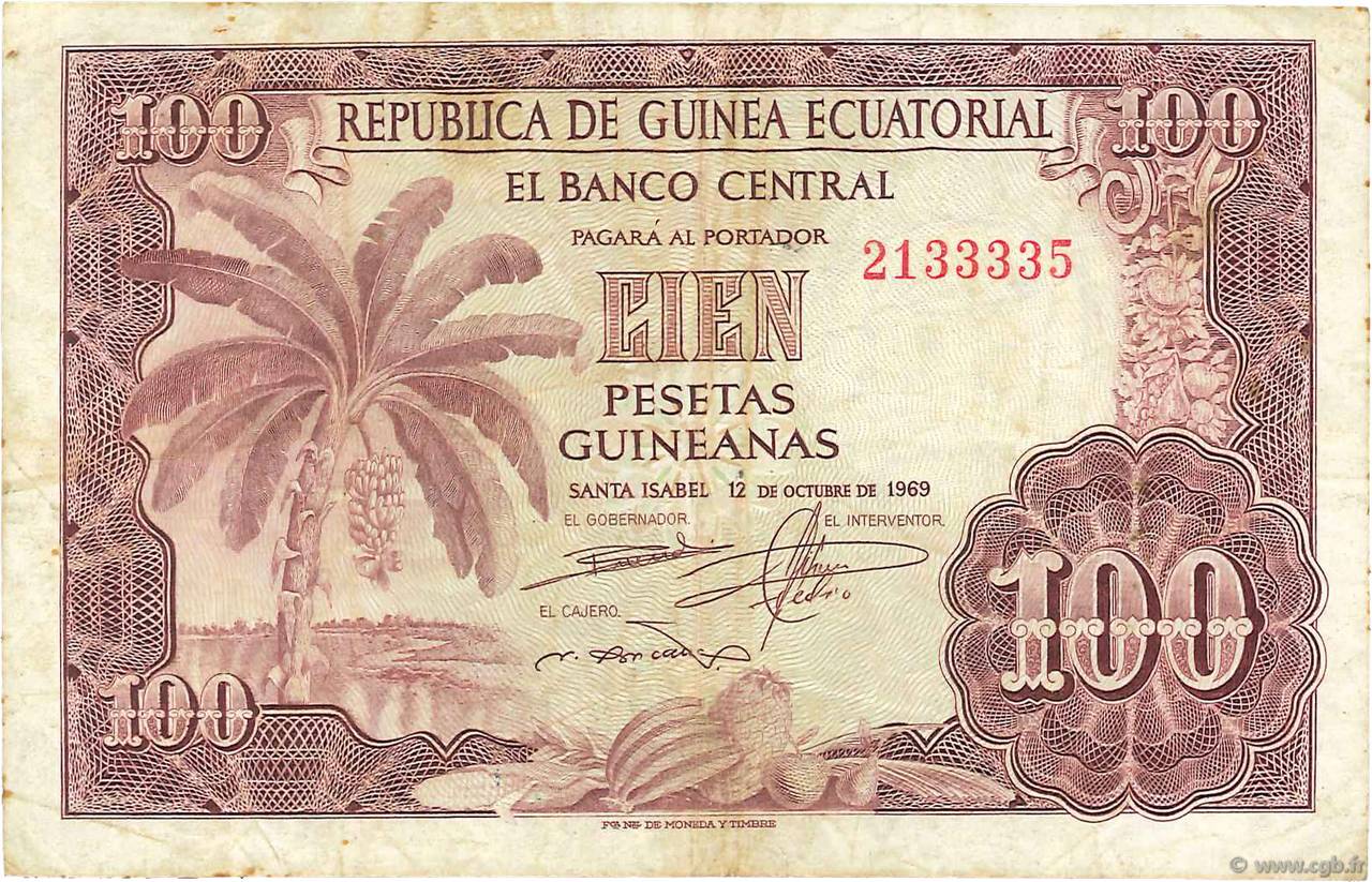 100 Pesetas Guineanas EQUATORIAL GUINEA  1969 P.01 F