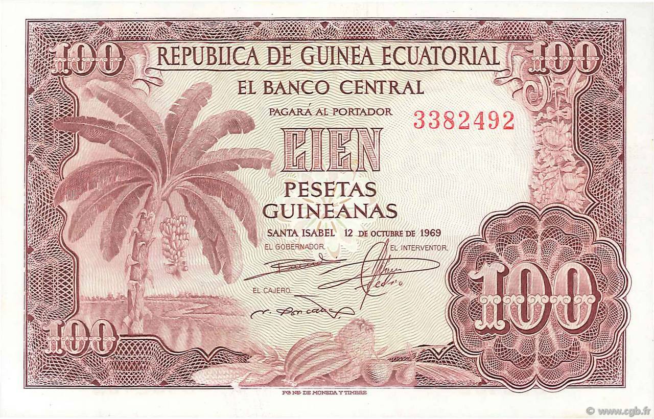 100 Pesetas Guineanas GUINEA ECUATORIAL  1969 P.01 SC+