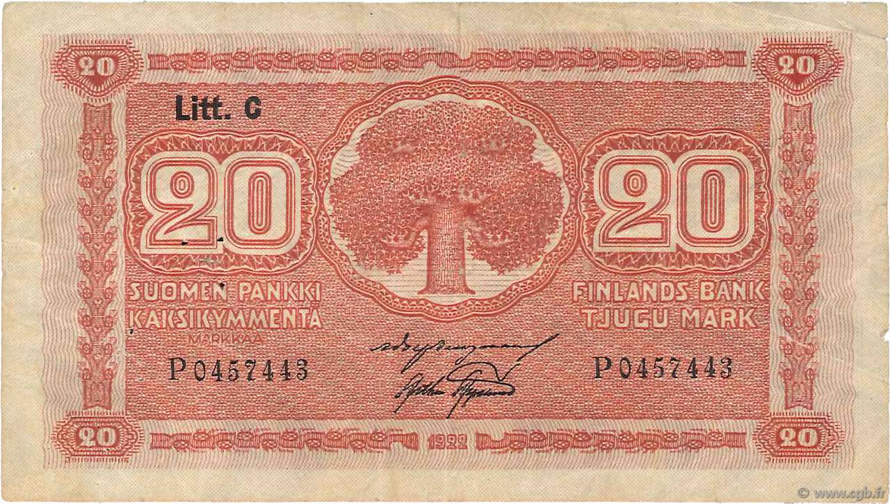 20 Markkaa FINLANDIA  1922 P.063a BC+