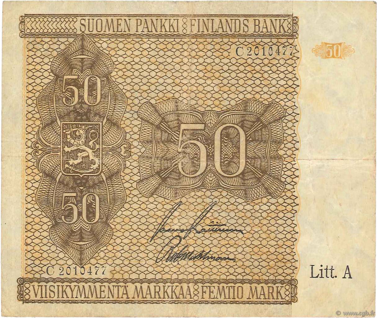 50 Markkaa FINLAND  1945 P.079b VF-
