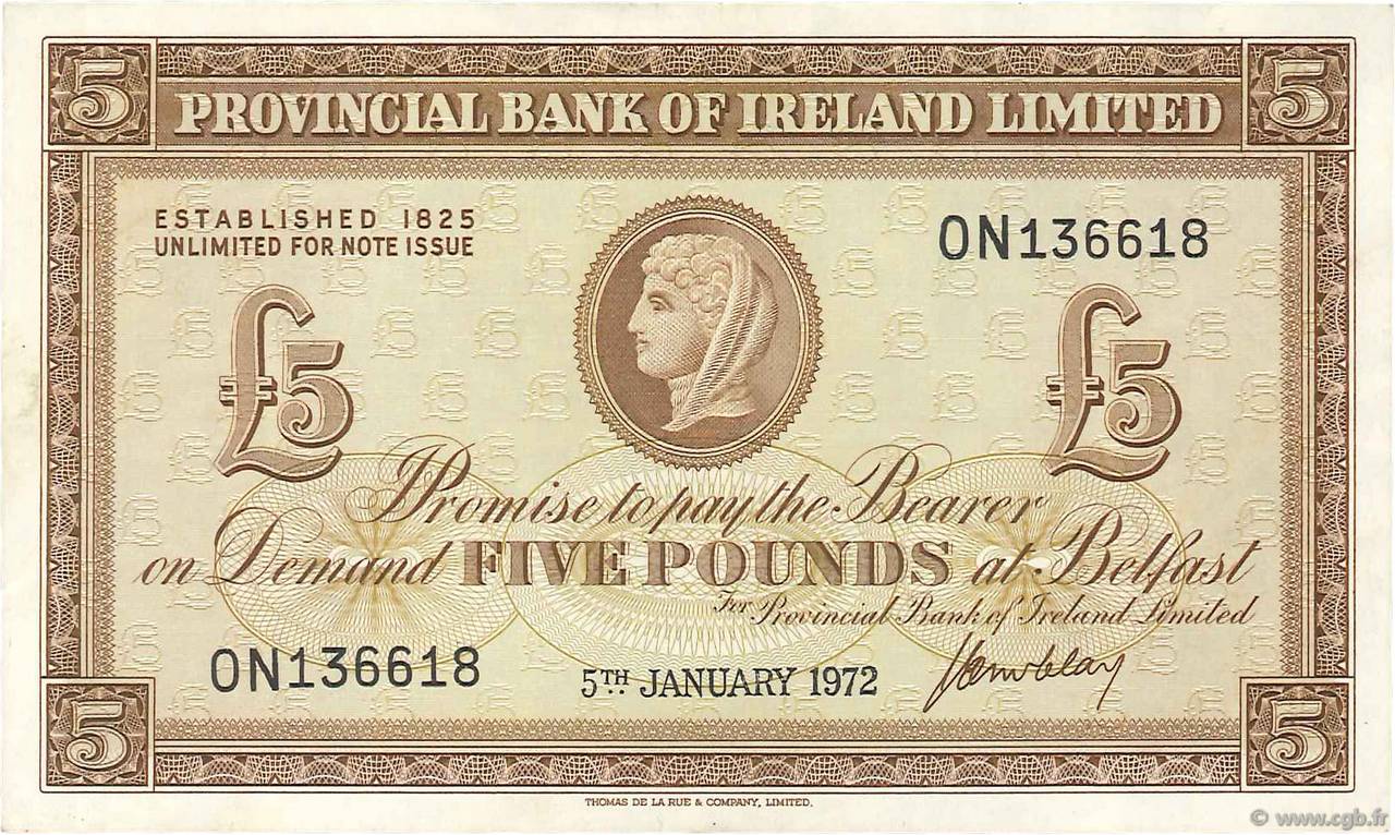 5 Pounds IRLANDE DU NORD  1972 P.246 TTB+
