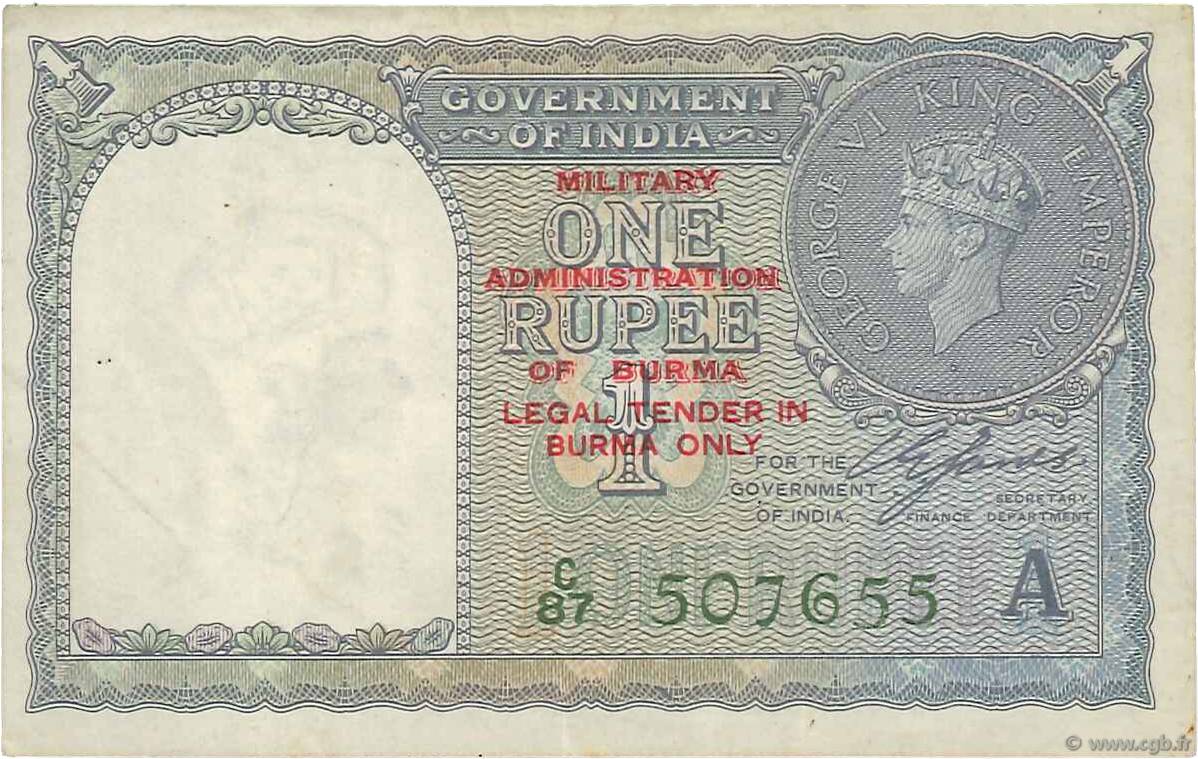 1 Rupee BURMA (SEE MYANMAR)  1945 P.25b VF-