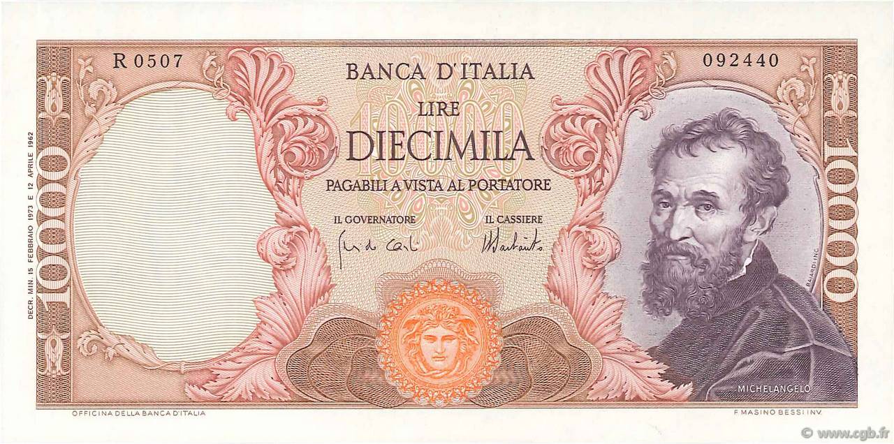 10000 Lire ITALY  1973 P.097f UNC-