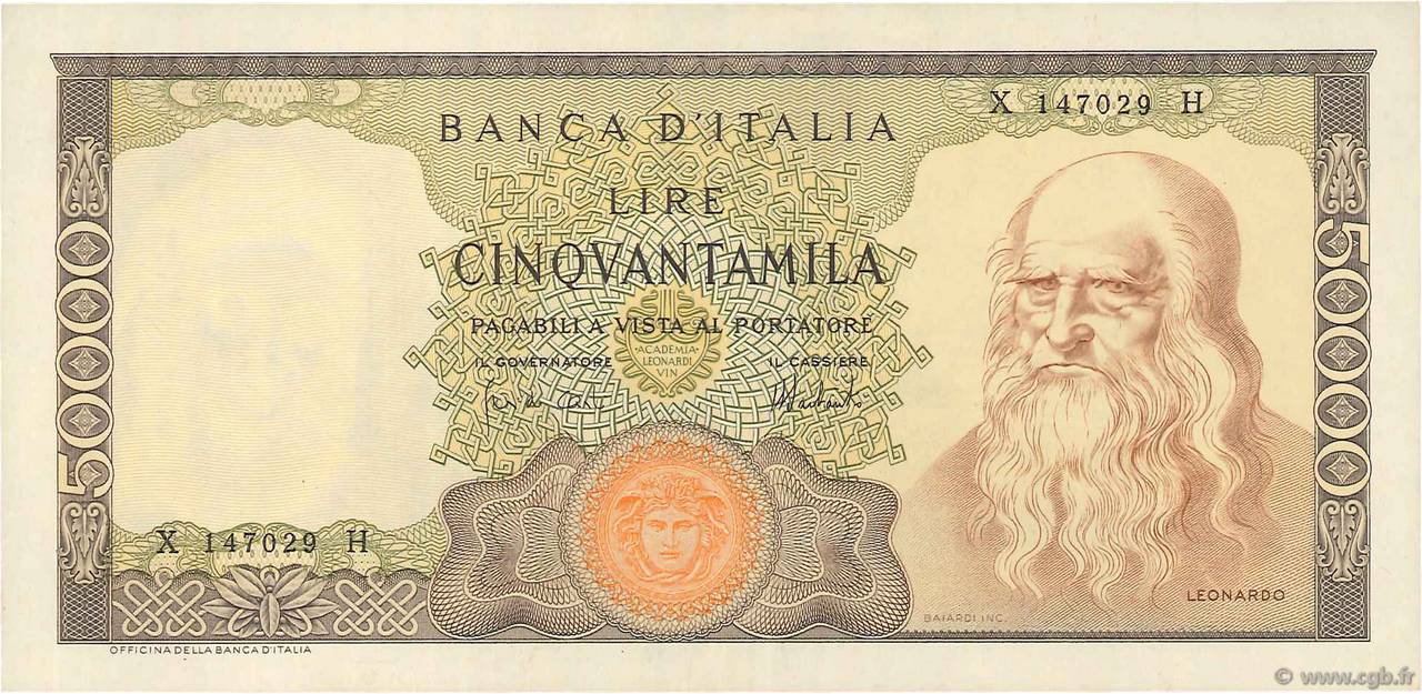 50000 Lire ITALY  1972 P.099c AU