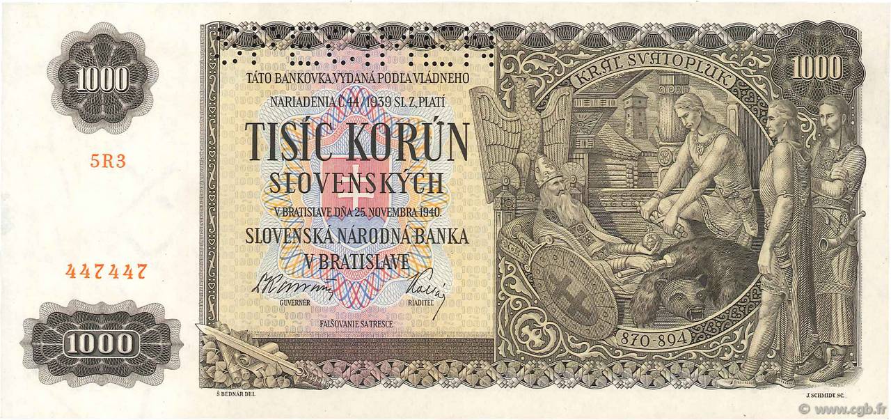 1000 Korun Spécimen SLOVAKIA  1940 P.13s AU