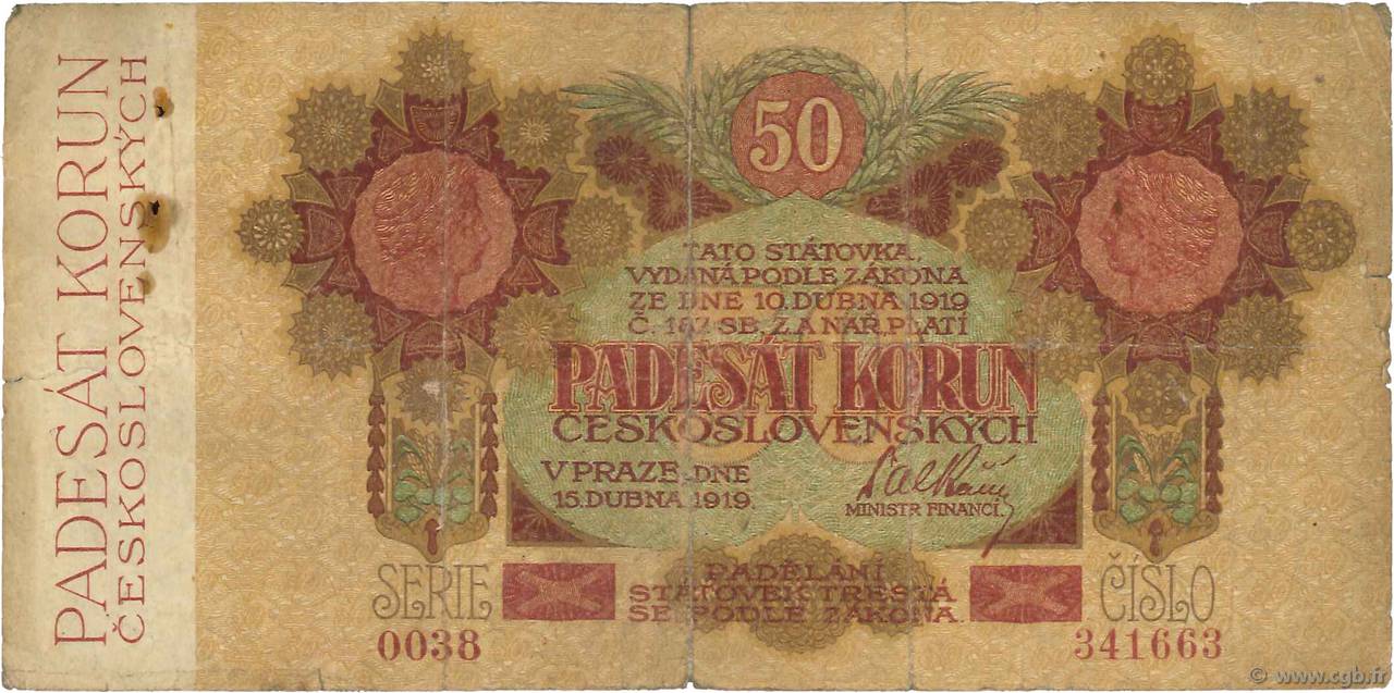 50 Korun CZECHOSLOVAKIA  1919 P.010a G