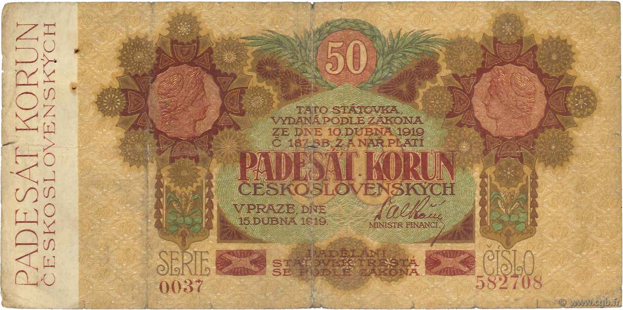 50 Korun CHECOSLOVAQUIA  1919 P.010a RC+