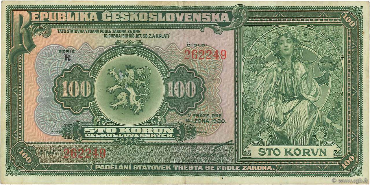 100 Korun TSCHECHOSLOWAKEI  1920 P.017a SS