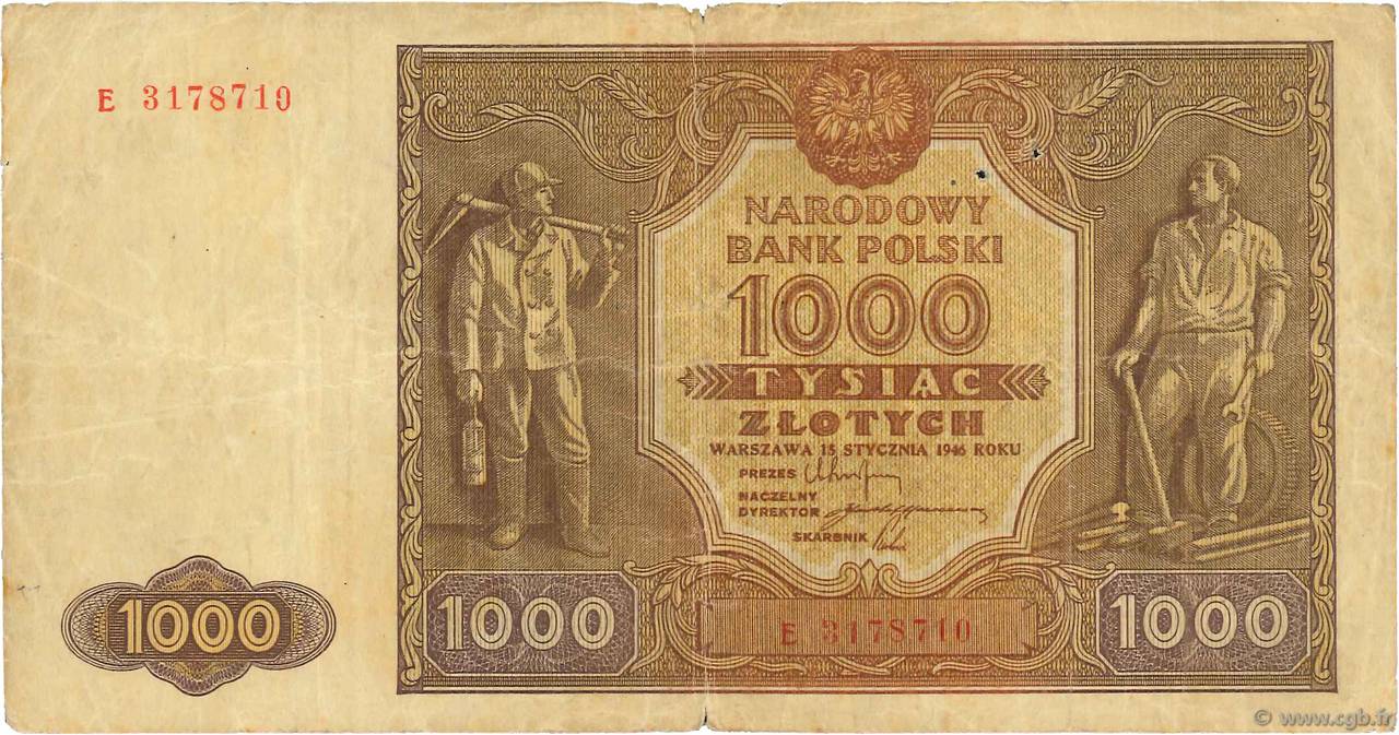 1000 Zlotych POLAND  1946 P.122 F-