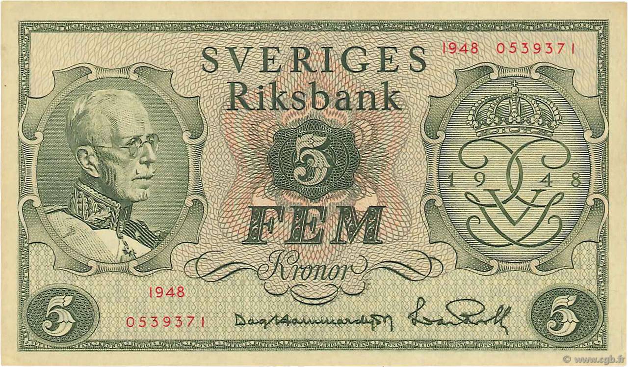 5 Kronor SUÈDE  1948 P.41a EBC