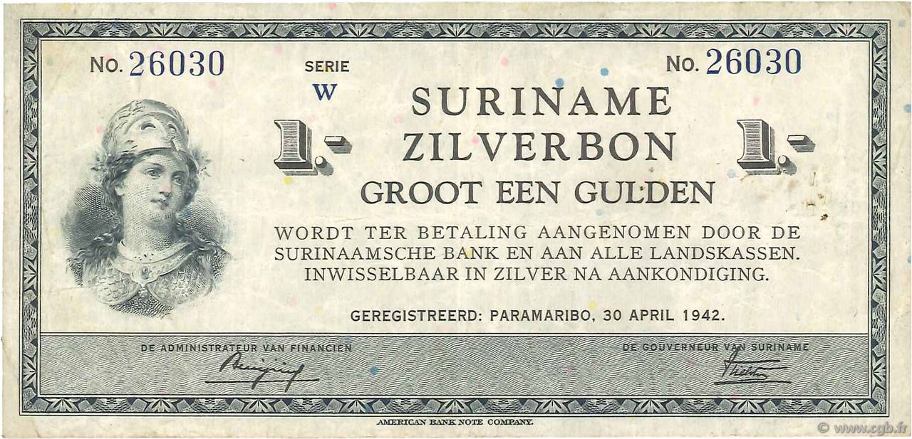 1 Gulden SURINAM  1942 P.105c fSS