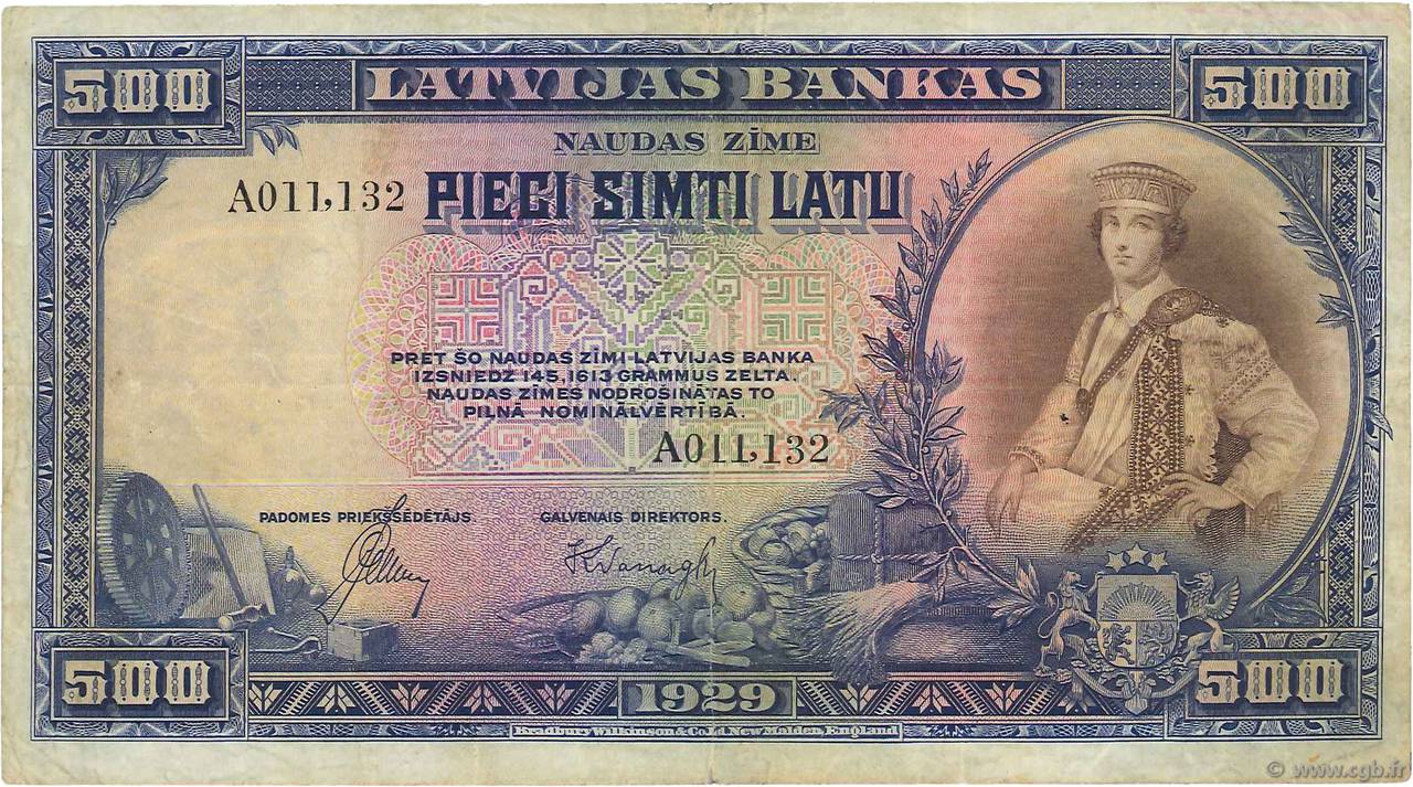 500 Latu LATVIA  1929 P.19a F+