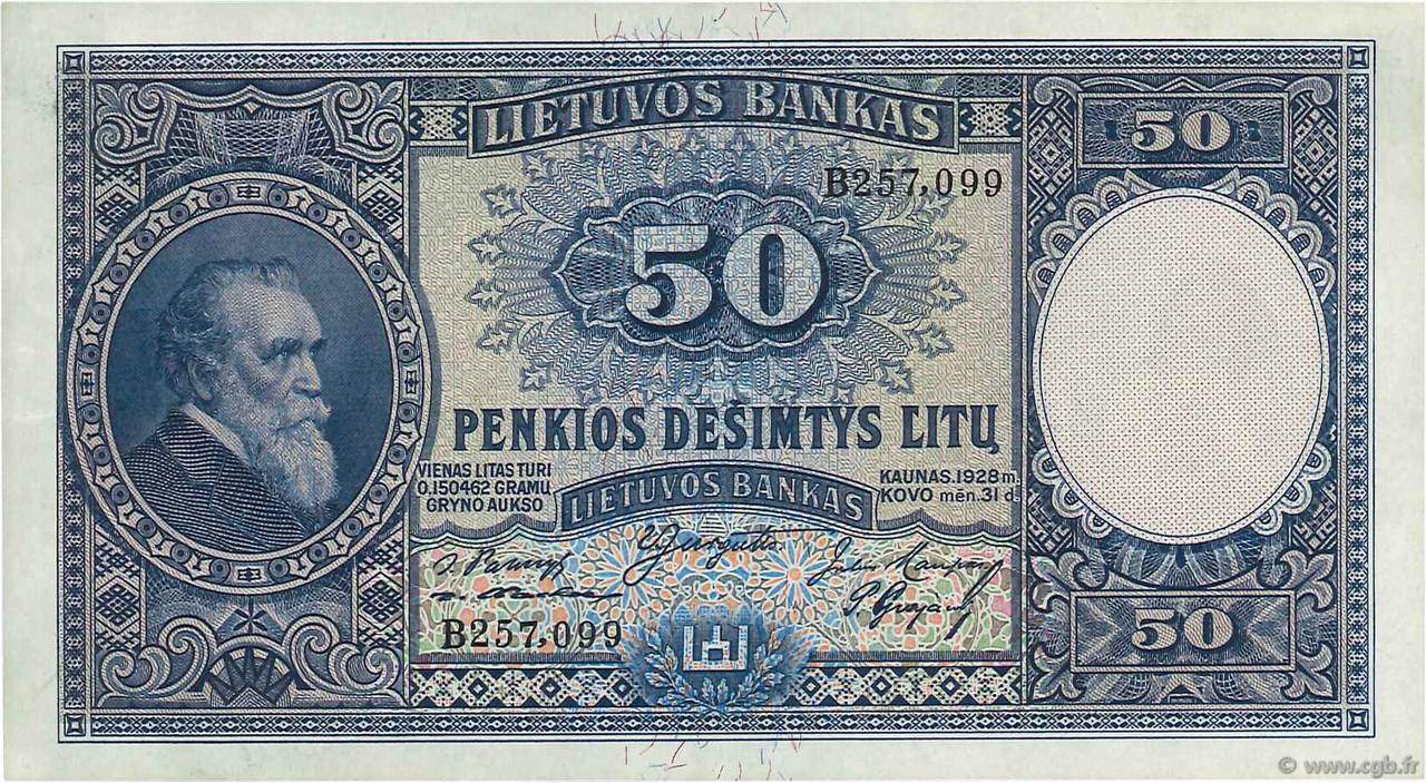 50 Litu LITHUANIA  1928 P.24a XF+
