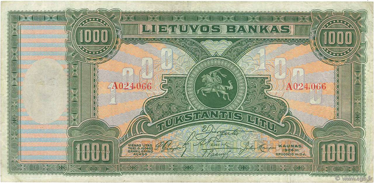 1000 Litu LITUANIE  1924 P.22a TTB