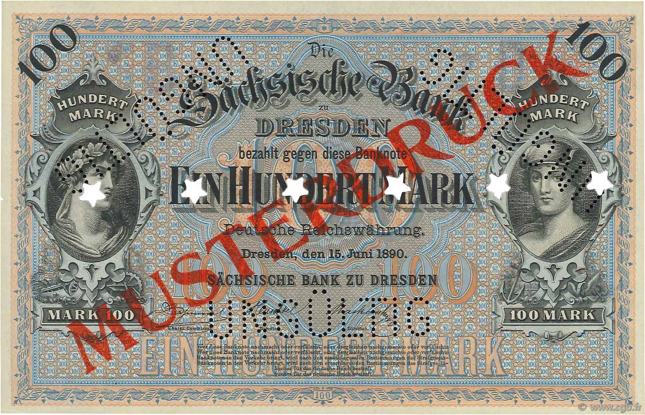 100 Mark Spécimen DEUTSCHLAND Dresden 1890 PS.0952s ST