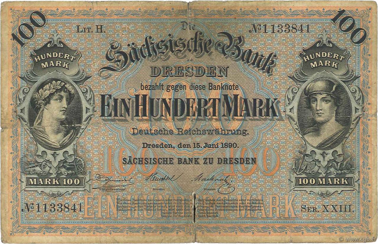 100 Mark ALLEMAGNE Dresden 1890 PS.0952a B