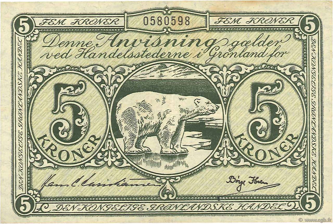 5 Kroner GRÖNLAND  1953 P.18a SS