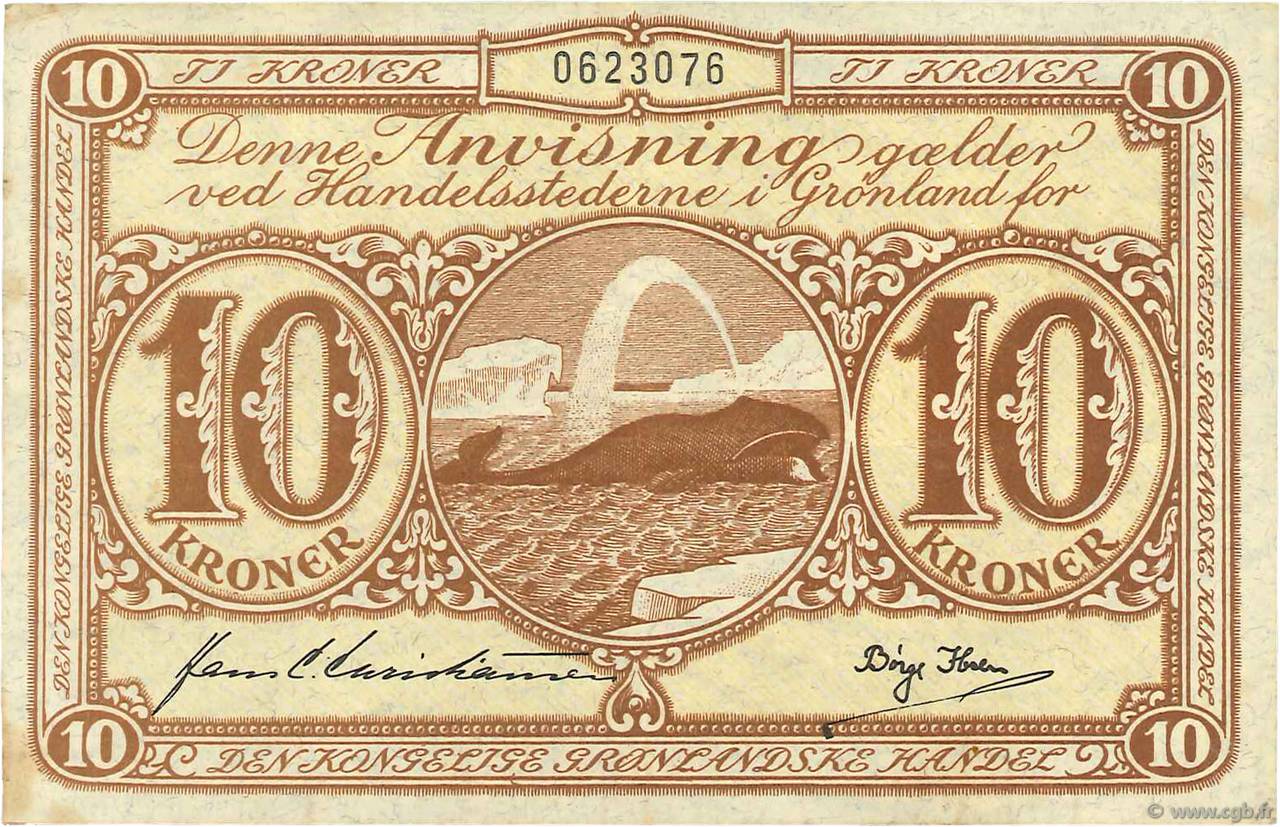 10 Kroner GREENLAND  1953 P.19b VF