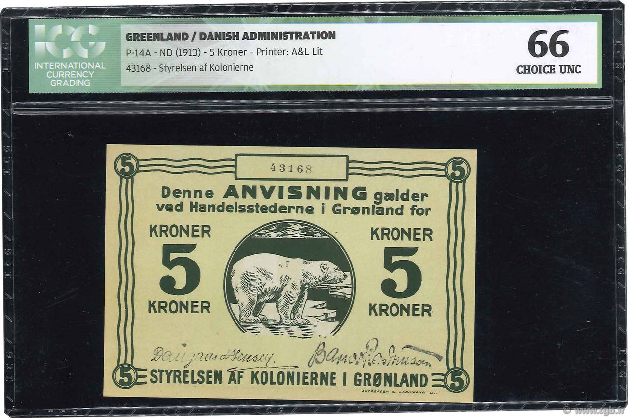 5 Kroner GROENLANDIA  1913 P.14A SC+