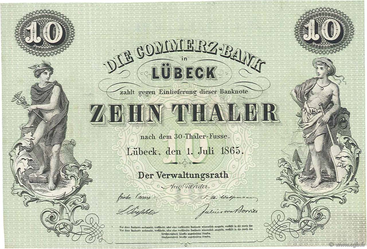 10 Thaler ALEMANIA Lübeck 1865 PS.0311r SC+