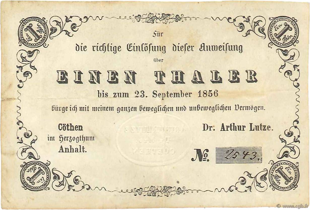 1 Thaler DEUTSCHLAND Anhalt 1854 P.- SS