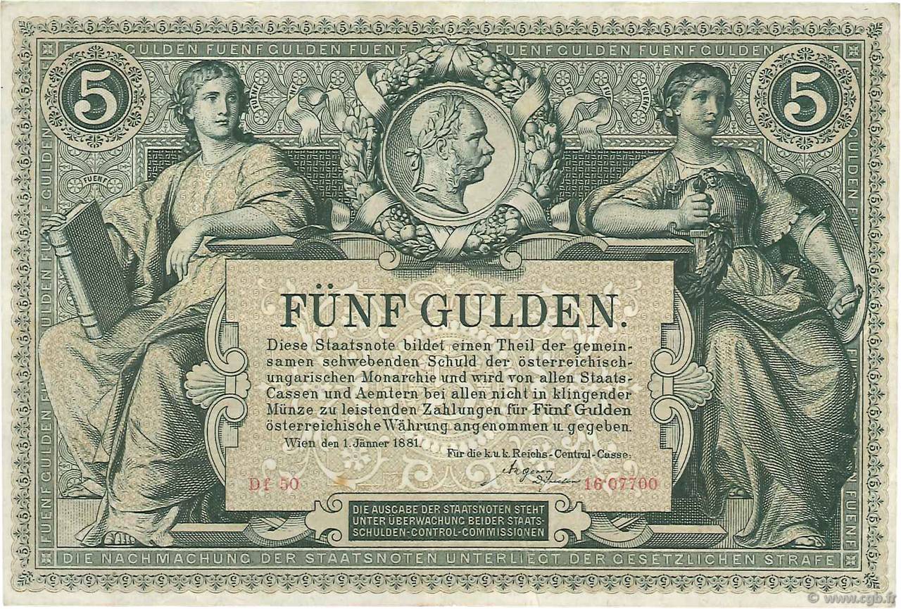 5 Gulden AUSTRIA  1881 P.A154 XF-
