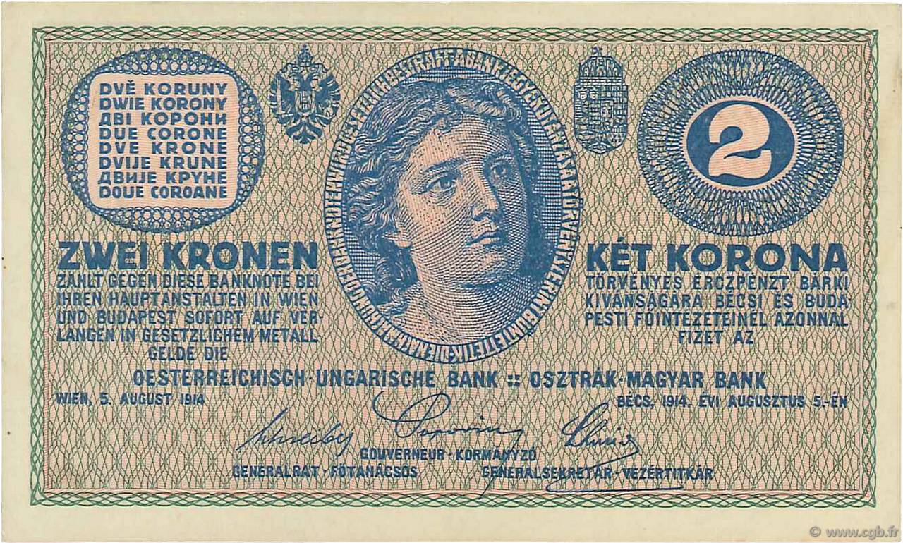 2 Kronen ÖSTERREICH  1914 P.017b fST