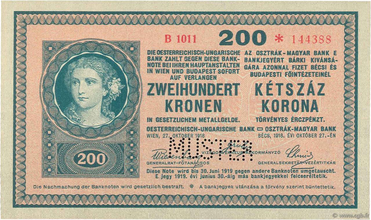 200 Kronen Spécimen AUSTRIA  1918 P.024s q.FDC
