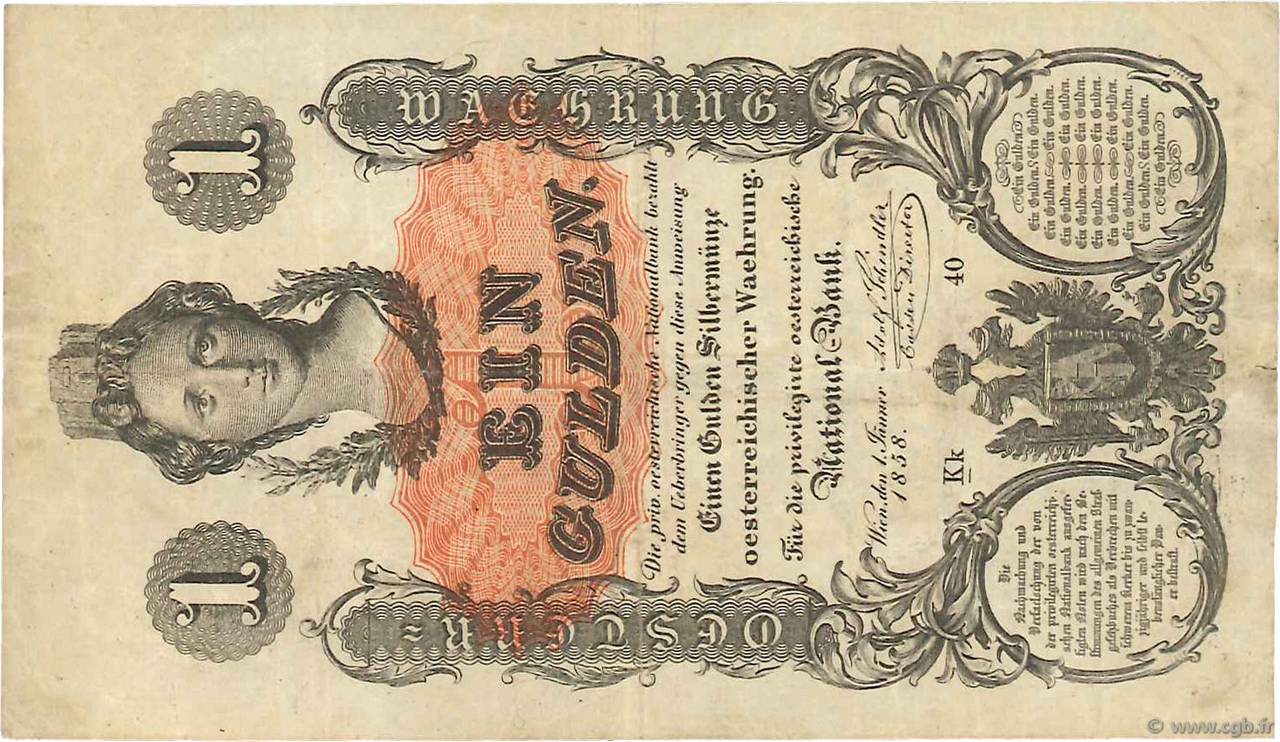 1 Gulden AUSTRIA  1858 P.A084 VF