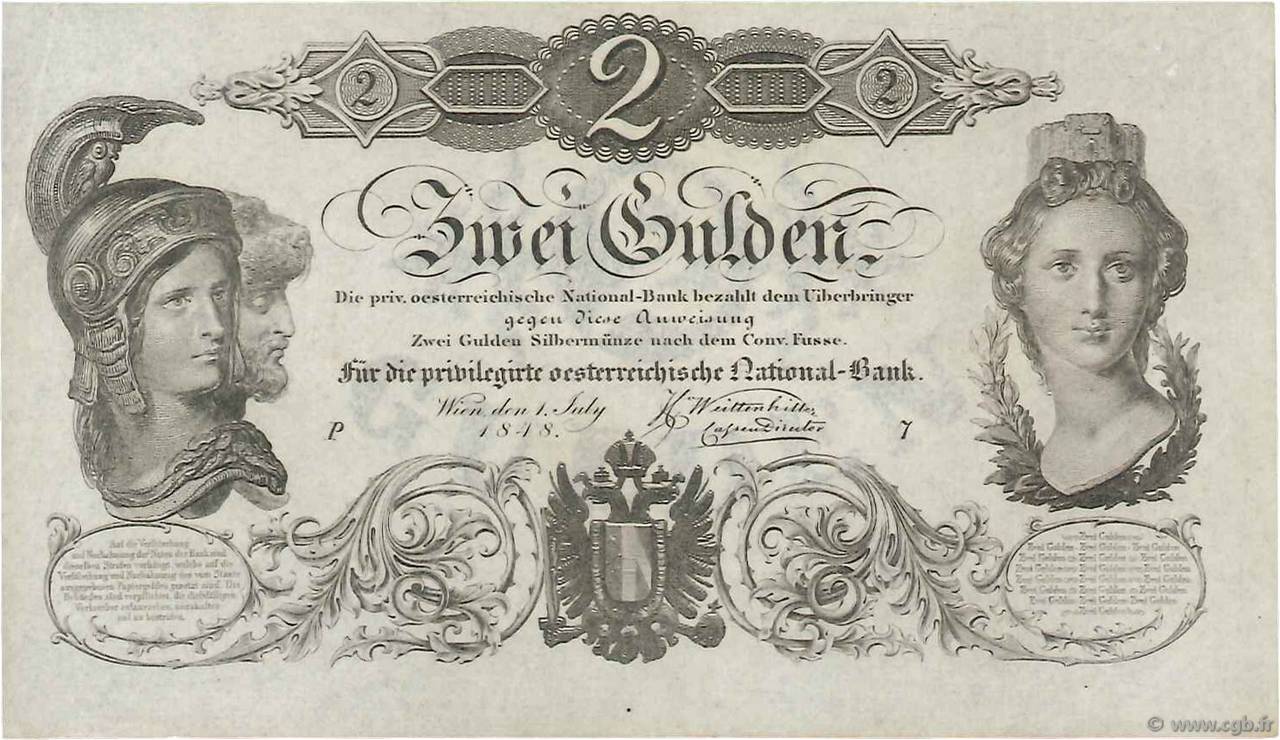 2 Gulden AUSTRIA  1848 P.A082 XF+