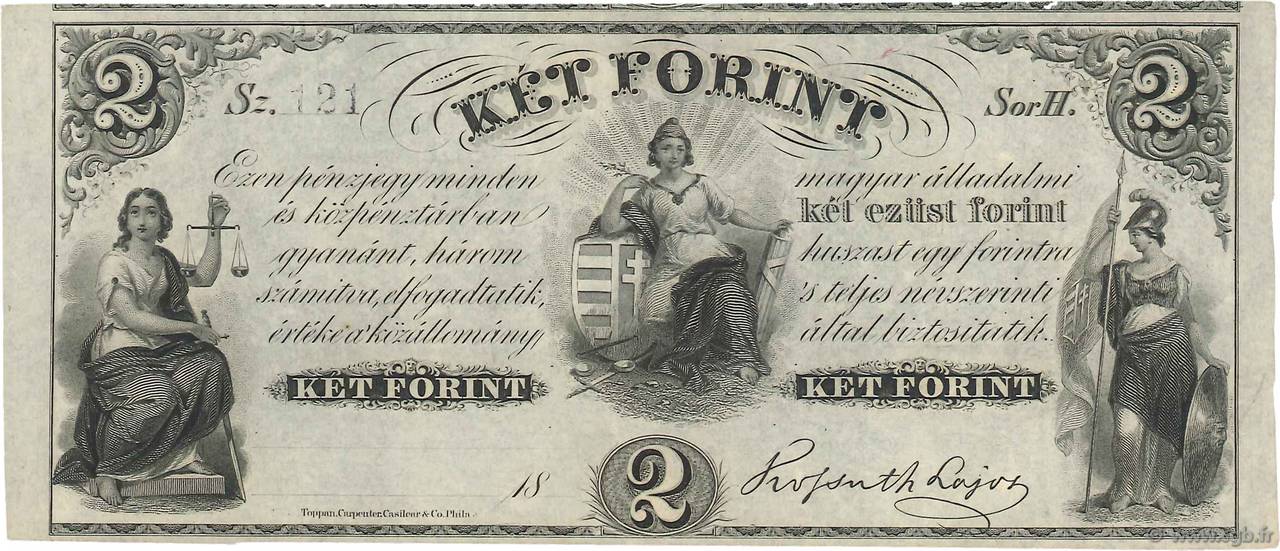 2 Forint UNGARN  1852 PS.142r1 fST