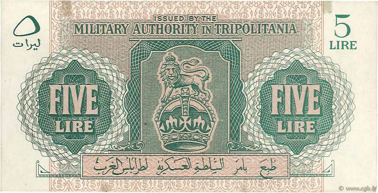 5 Lire LIBIA  1943 P.M3a EBC
