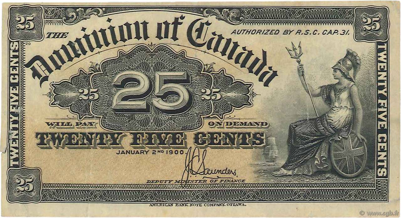 25 Cents CANADá
  1900 P.009c MBC+