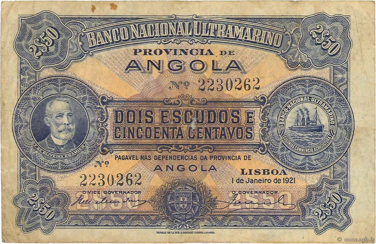 2,5 Escudos ANGOLA  1921 P.056 fSS