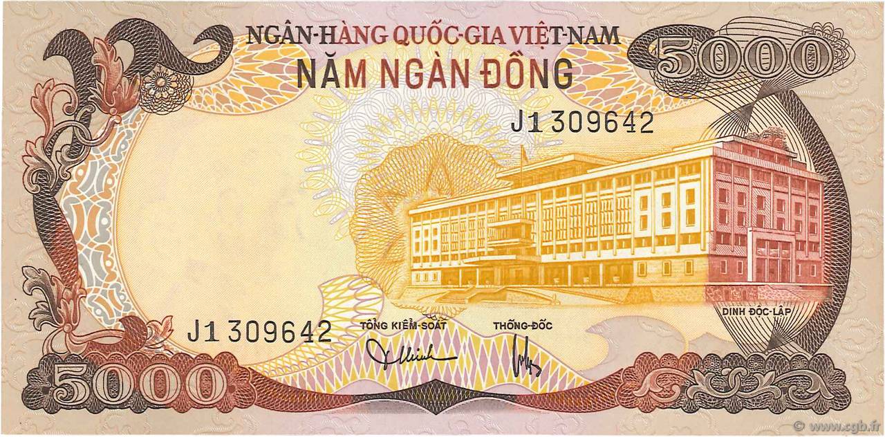 5000 Dong SOUTH VIETNAM  1975 P.35a AU+