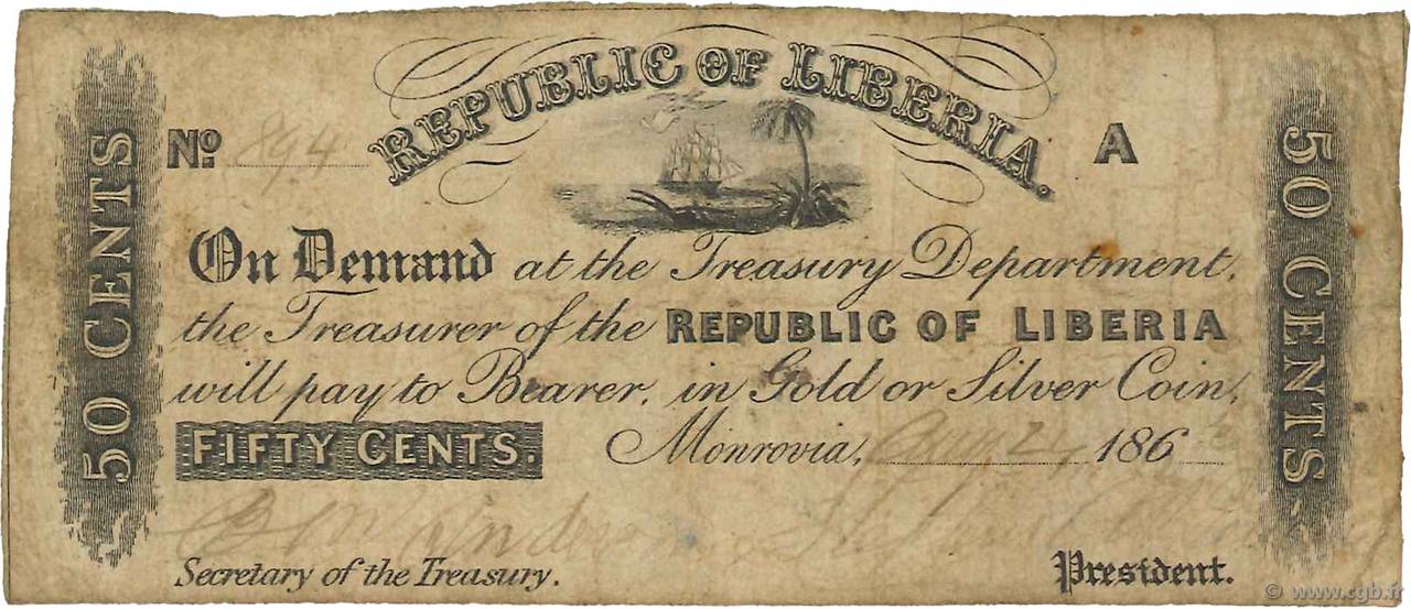 50 Cents LIBERIA  1863 P.06c RC+
