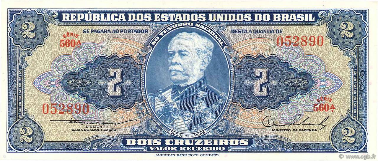 2 Cruzeiros BRAZIL  1954 P.151a UNC-