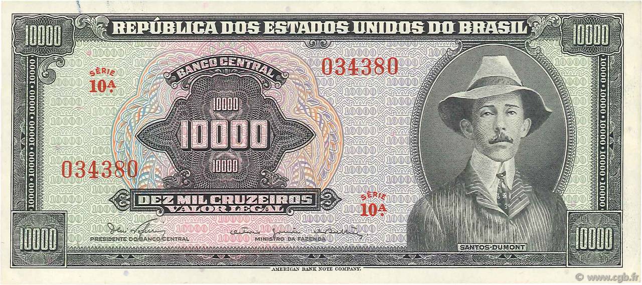 10000 Cruzeiros BRAZIL  1966 P.182Ba XF+