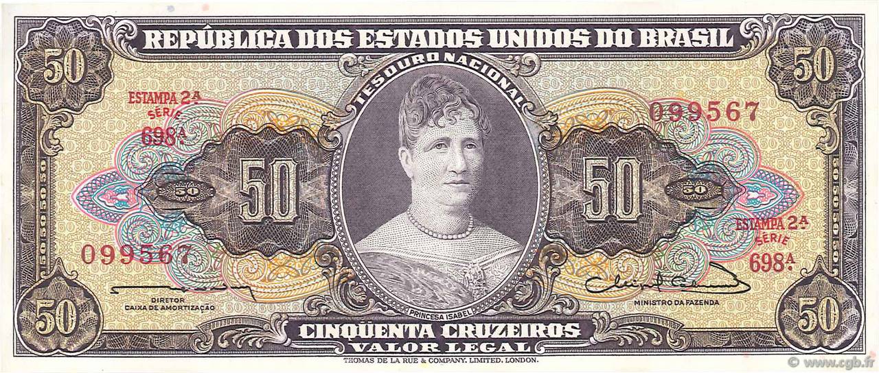 50 Cruzeiros BRAZIL  1963 P.179 UNC