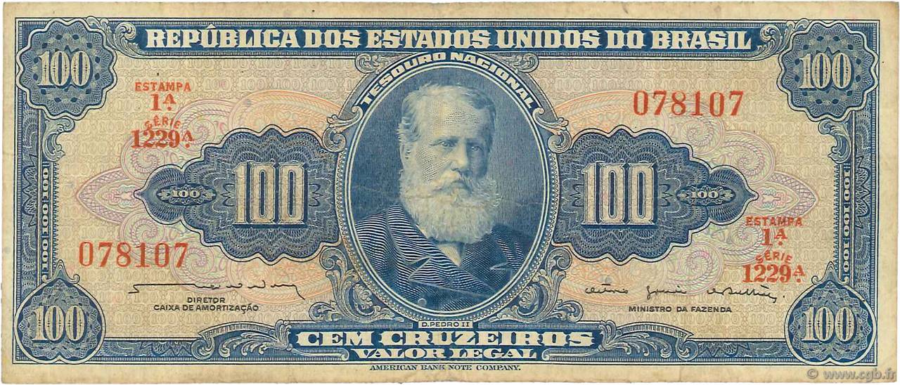 100 Cruzeiros BRASILIEN  1964 P.170b S