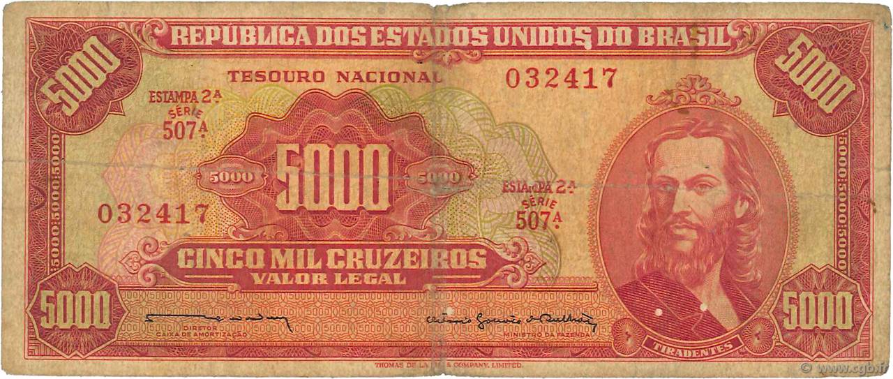5000 Cruzeiros BRASIL  1964 P.182b RC