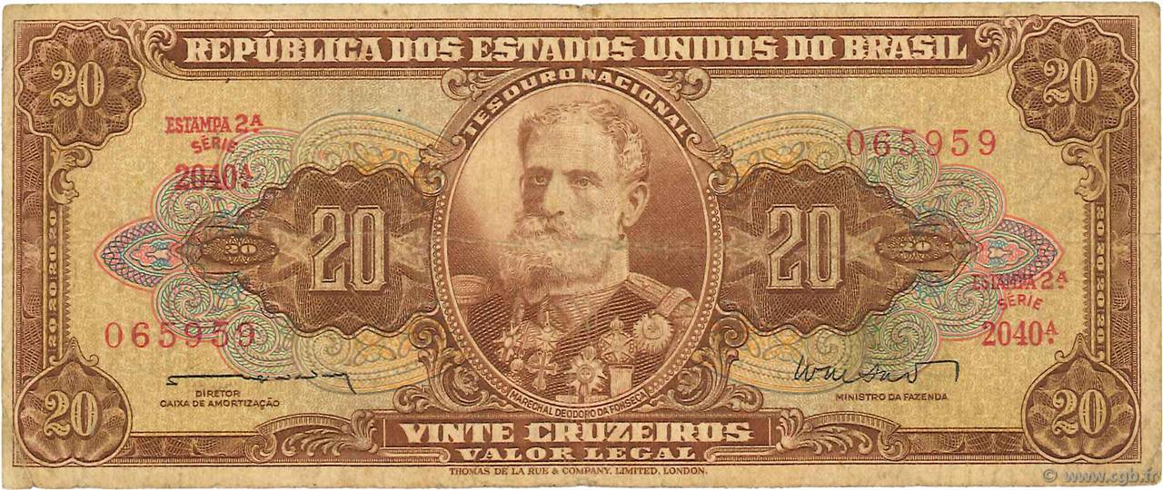 20 Cruzeiros BRAZIL  1962 P.178 G