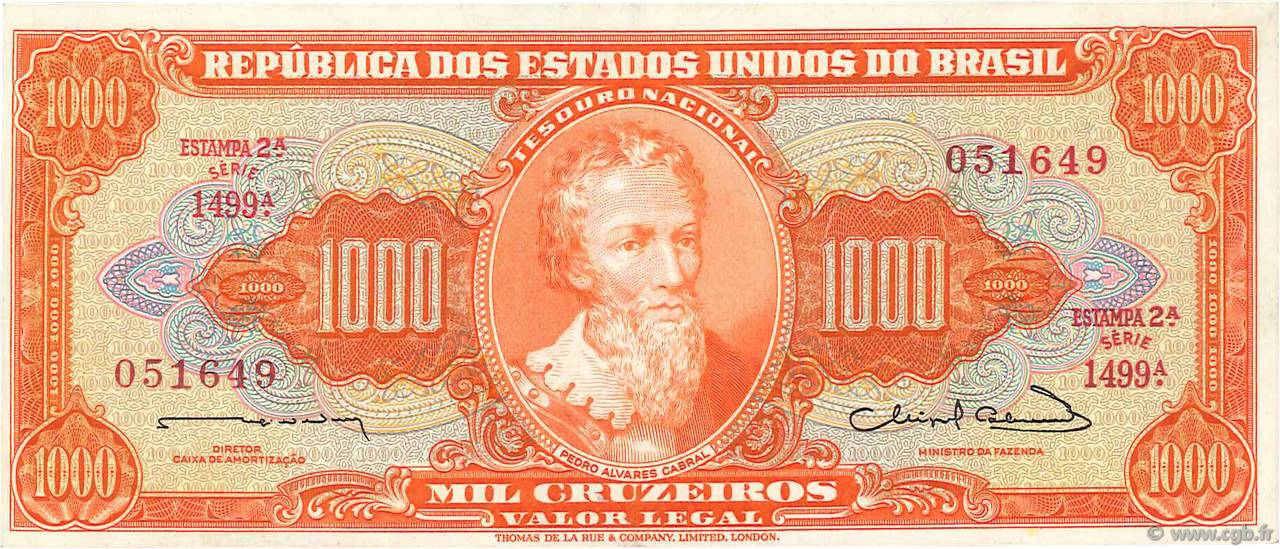 1000 Cruzeiros BRAZIL  1963 P.181 AU