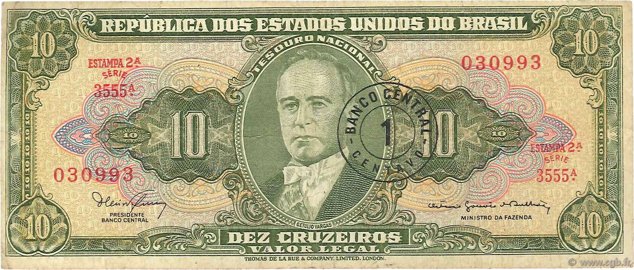 1 Centavo sur 10 Cruzeiros BRAZIL  1967 P.183b F