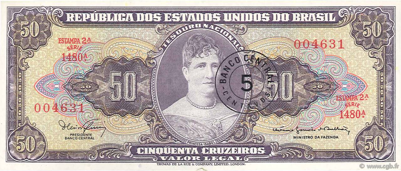 5 Centavos sur 50 Cruzeiros BRAZIL  1967 P.184b AU