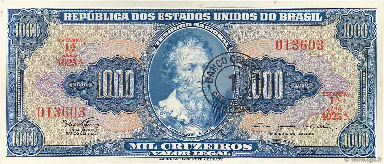 1 Cruzeiro Novo sur 1000 Cruzeiros BRAZIL  1966 P.187b AU