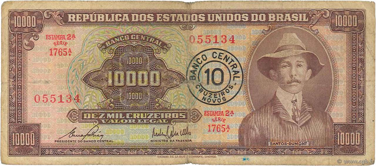 10 Cruzeiros Novos sur 10000 Cruzeiros BRASILIEN  1967 P.190b SGE