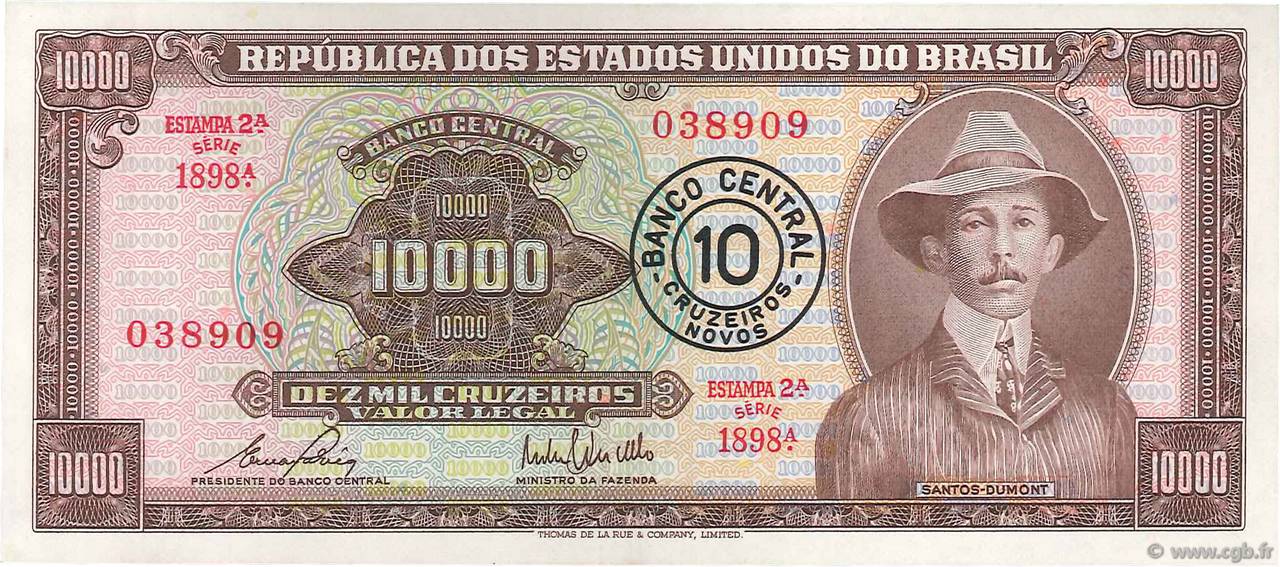 10 Cruzeiros Novos sur 10000 Cruzeiros BRAZIL  1967 P.190b AU